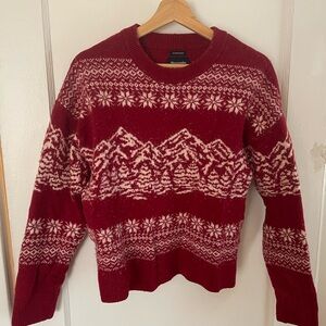 Abercrombie & Fitch Red and White Crewneck Sweater with Nordic Patterns